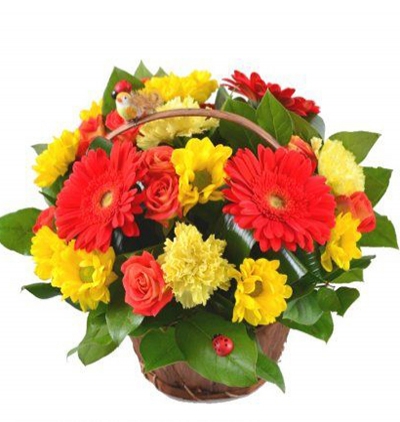 krizantem ve 3 gül buketi Çiçeği & Ürünü Ukrayna Sepette Mevsim Çiçekleri 